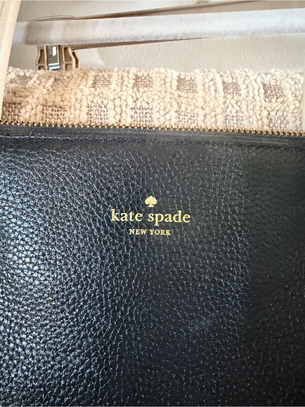 Kate Spade Black Pebbled Leather Satchel Cream Trim Large Handbag - Picture 7 of 10